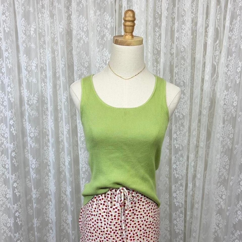 Vintage Y2K Etcetera Lime Green Ribbed Tank Top Women's‎ S Fairycore Preppy